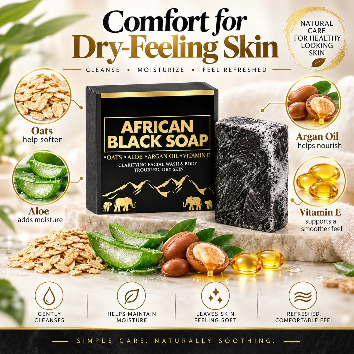 African Black Soap Bar for Face & Body