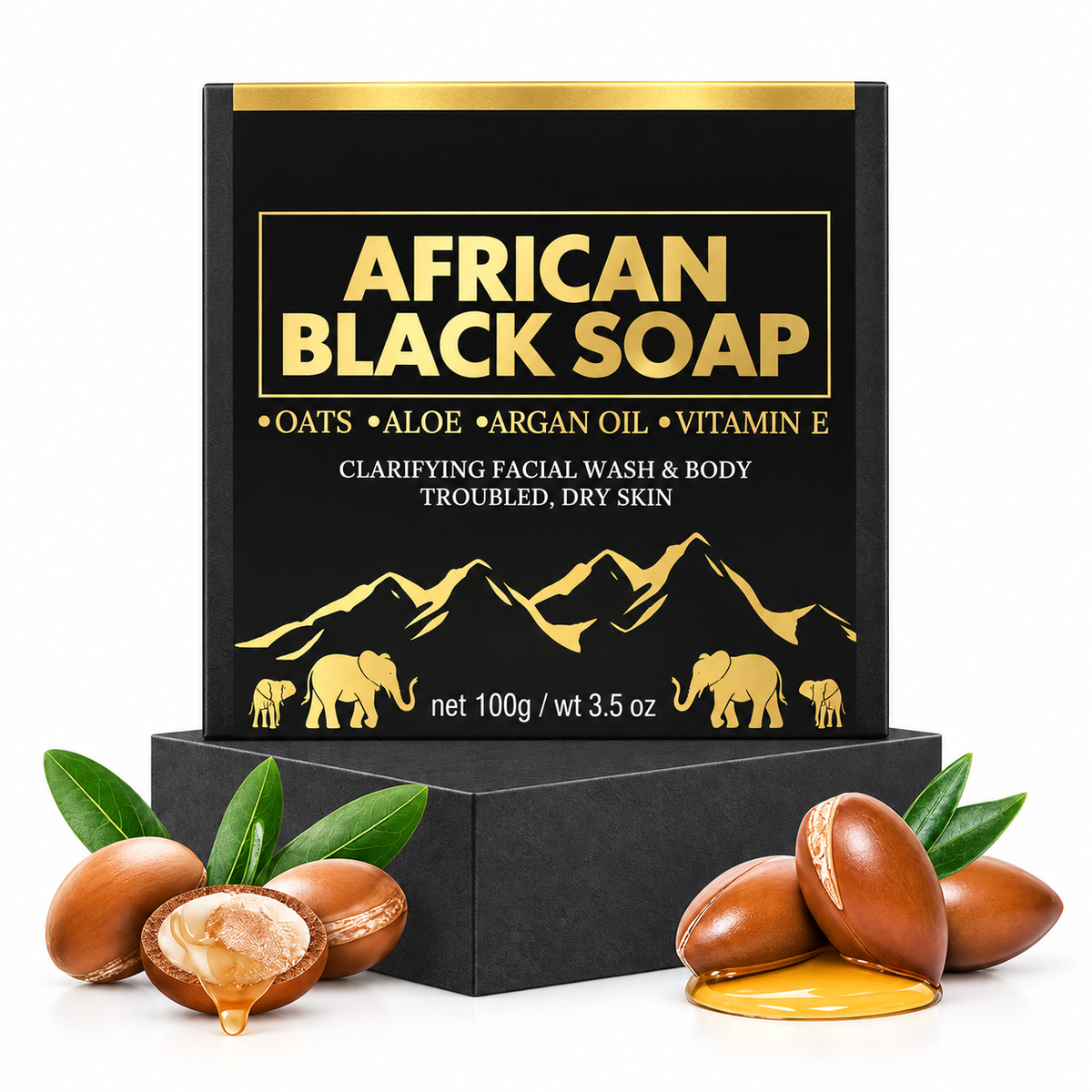 African Black Soap Bar for Face & Body