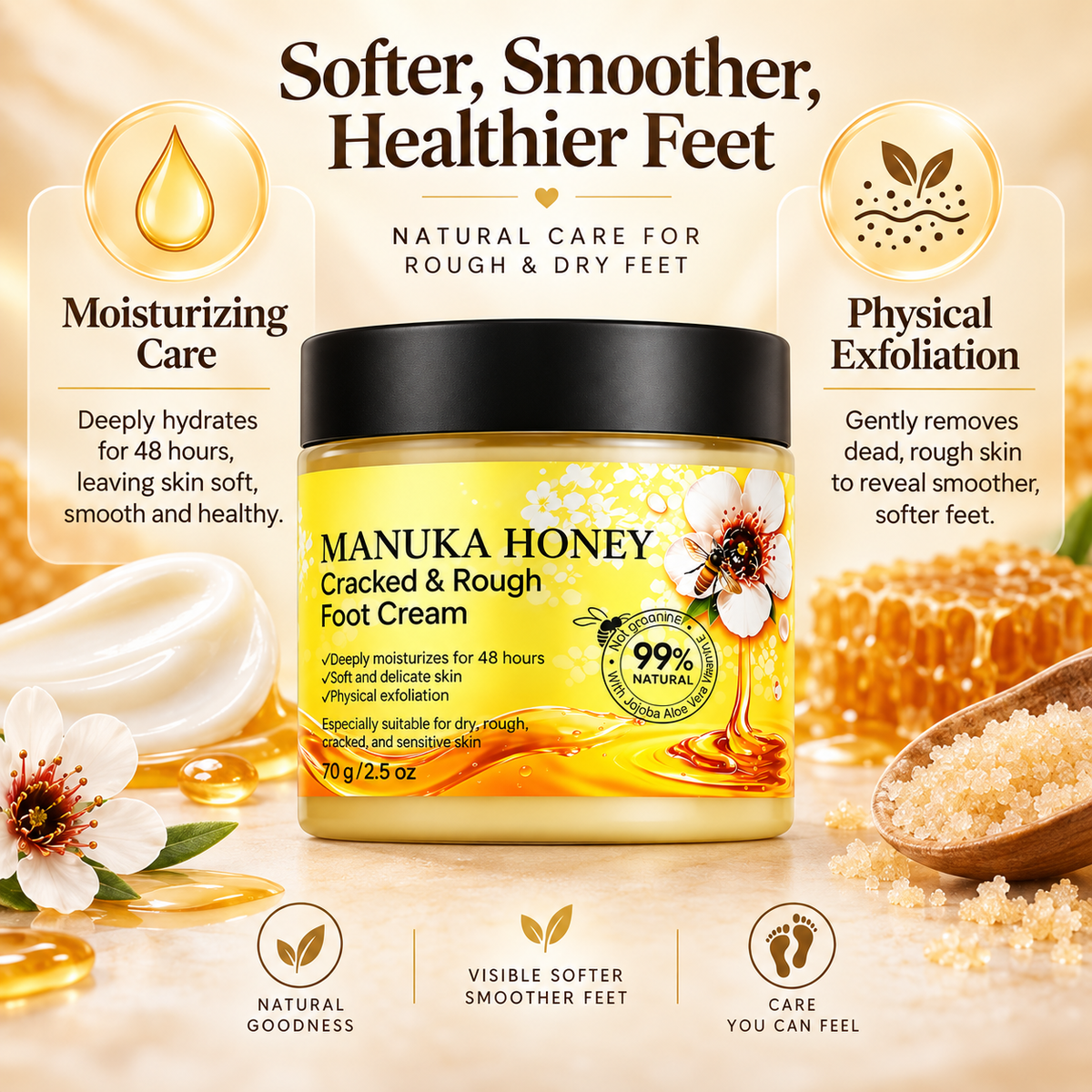 Foot Cream for Dry Cracked Heels with Manuka Honey