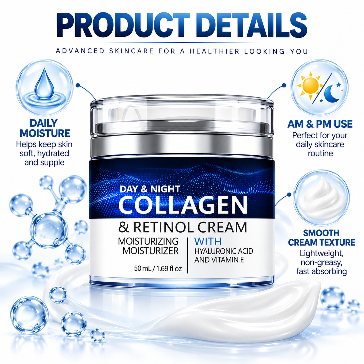 Collagen Retinol Cream for Face, Day & Night Moisturizer