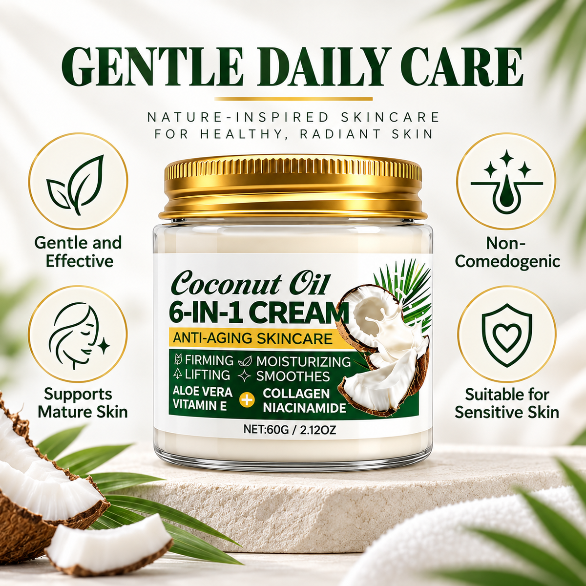 Coconut Oil Face Moisturizer 6-in-1 With Collagen & Niacinamide