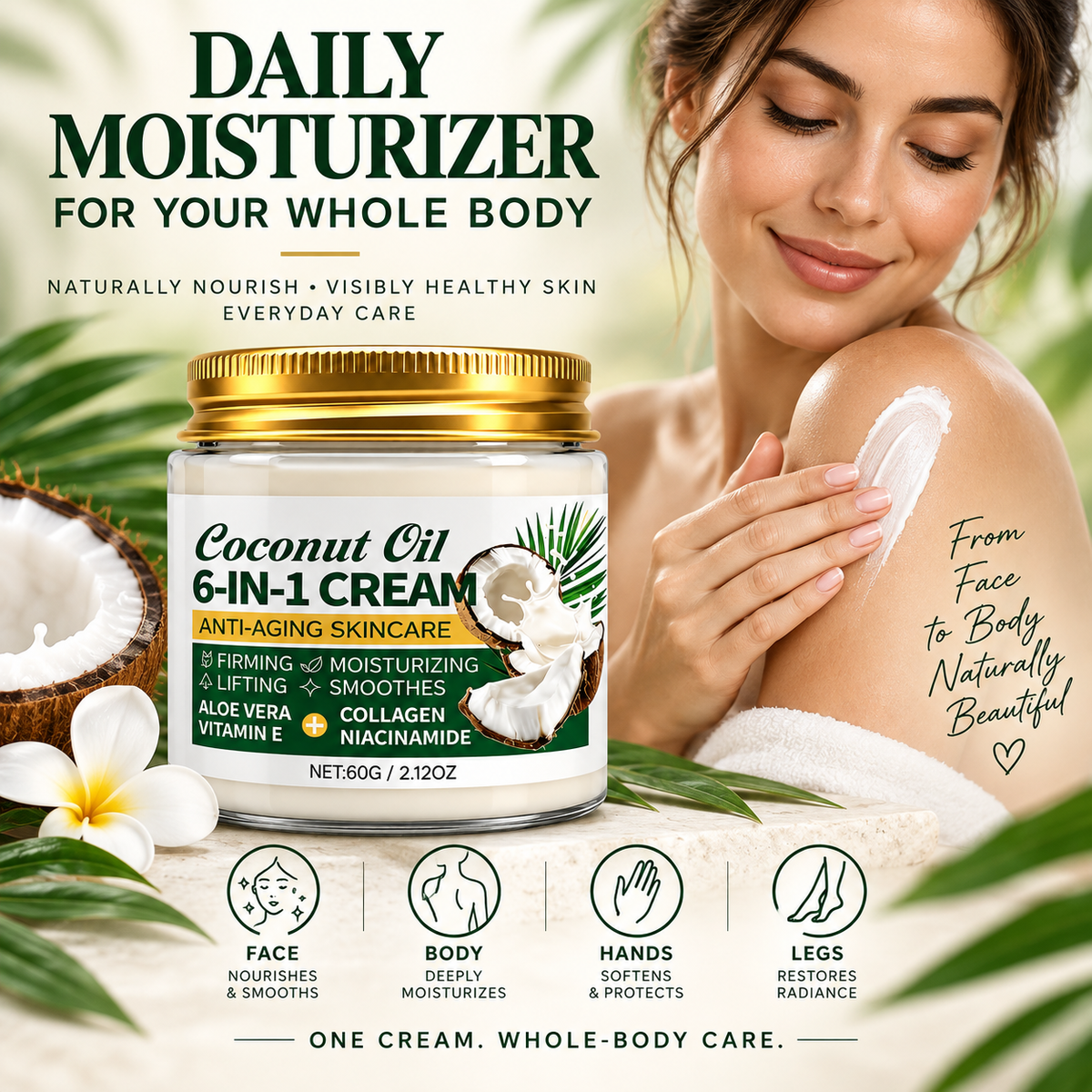 Coconut Oil Face Moisturizer 6-in-1 With Collagen & Niacinamide