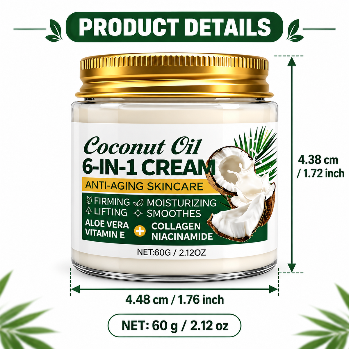 Coconut Oil Face Moisturizer 6-in-1 With Collagen & Niacinamide