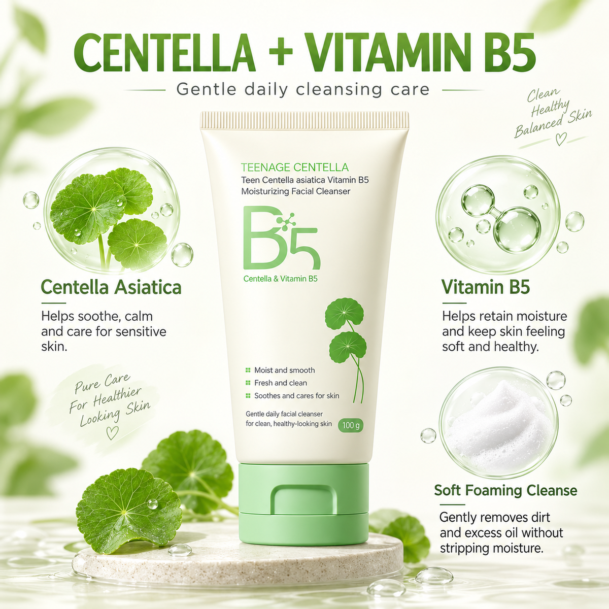 Centella Cleanser, Gentle Face Wash with Vitamin B5