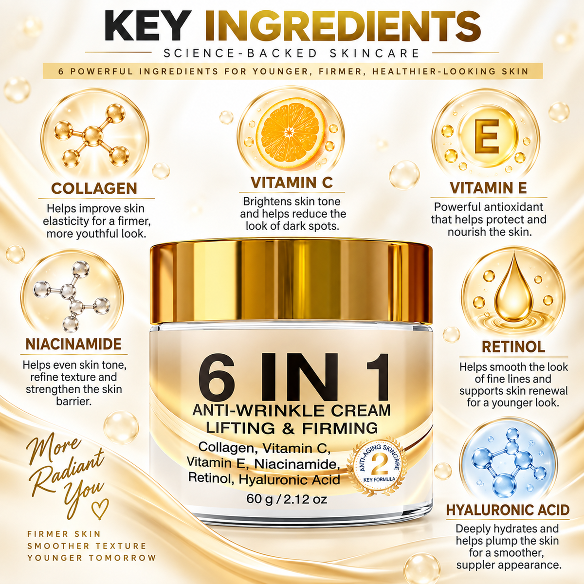 6-in-1 Anti-Wrinkle Retinol Face Cream, Lifting & Firming