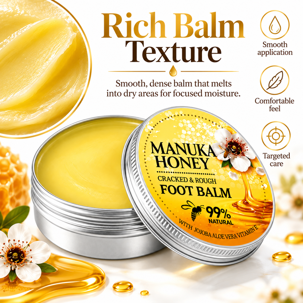Manuka Honey Foot Balm for Dry Cracked Heels & Rough Feet
