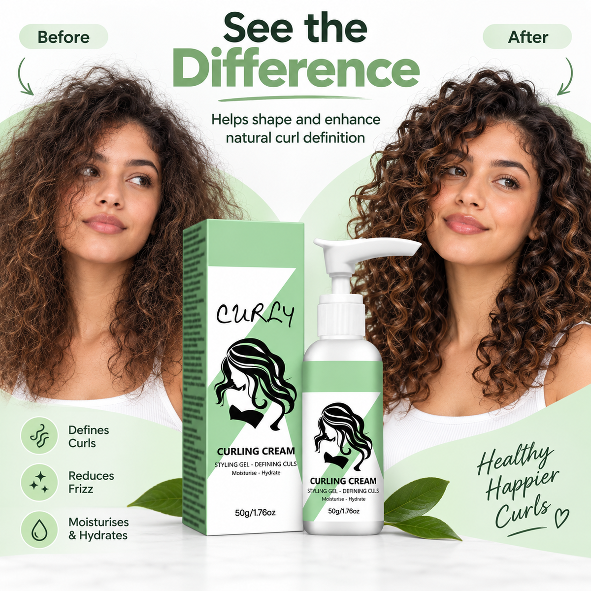 Hydrating Curl Cream for Curly Hair, Defining Curls