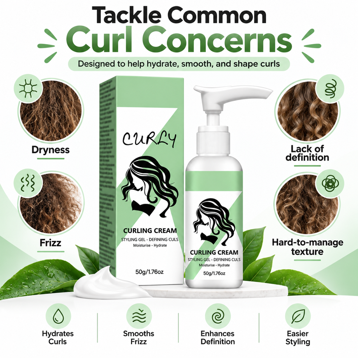 Hydrating Curl Cream for Curly Hair, Defining Curls