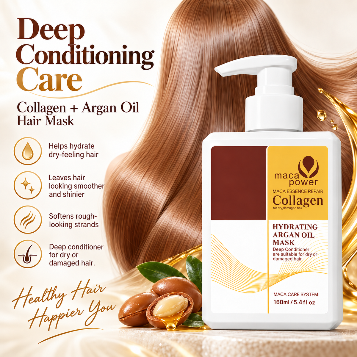 Maca Power Collagen Hair Mask with Argan Oil for Damaged Hair