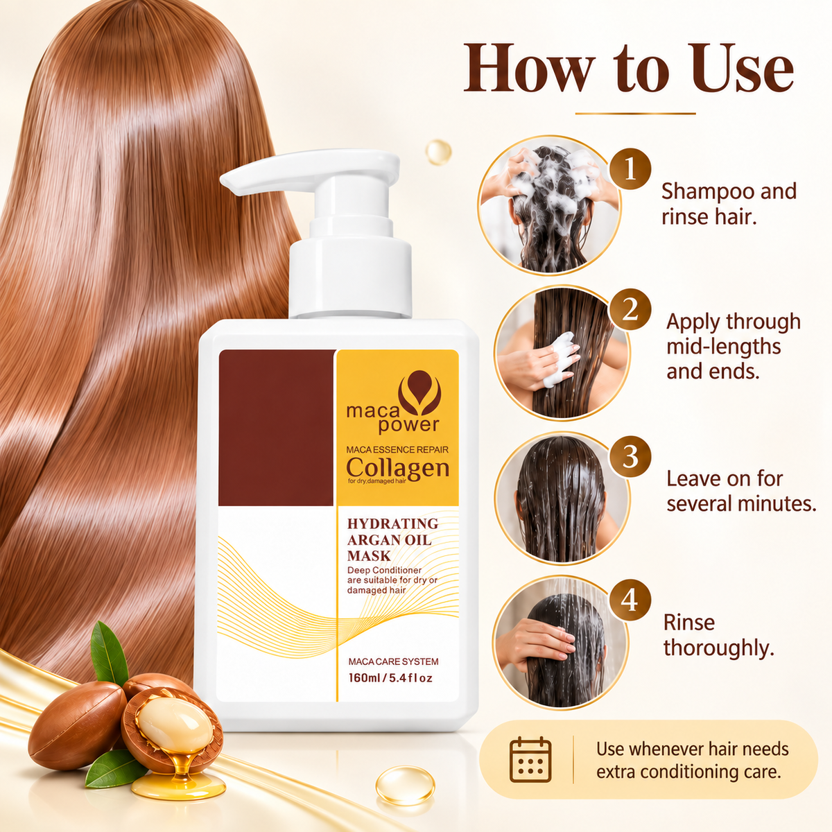 Maca Power Collagen Hair Mask with Argan Oil for Damaged Hair