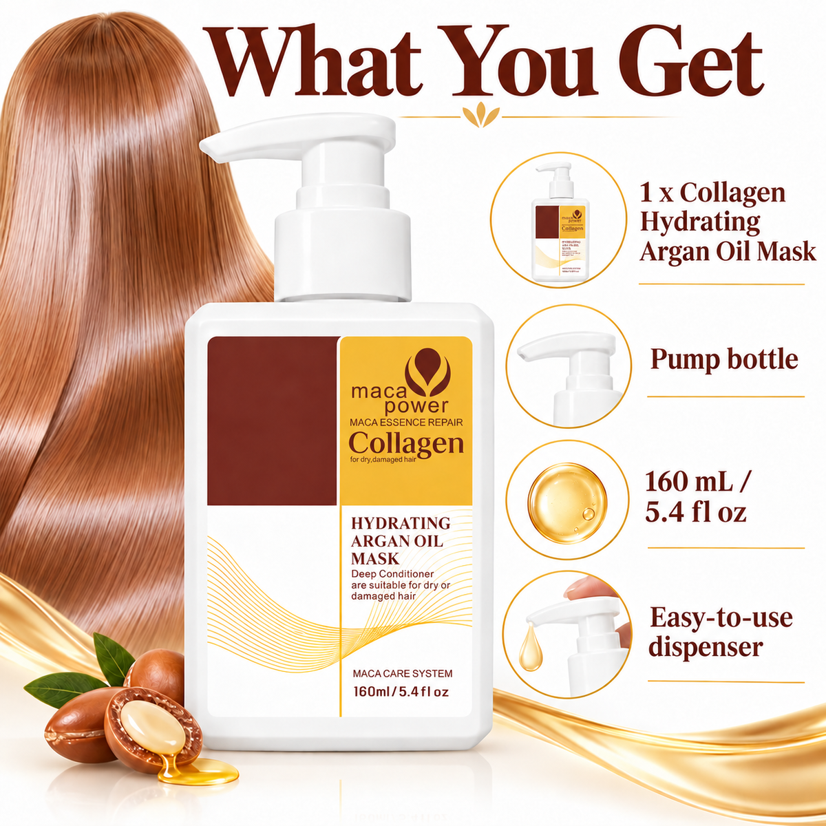 Maca Power Collagen Hair Mask with Argan Oil for Damaged Hair