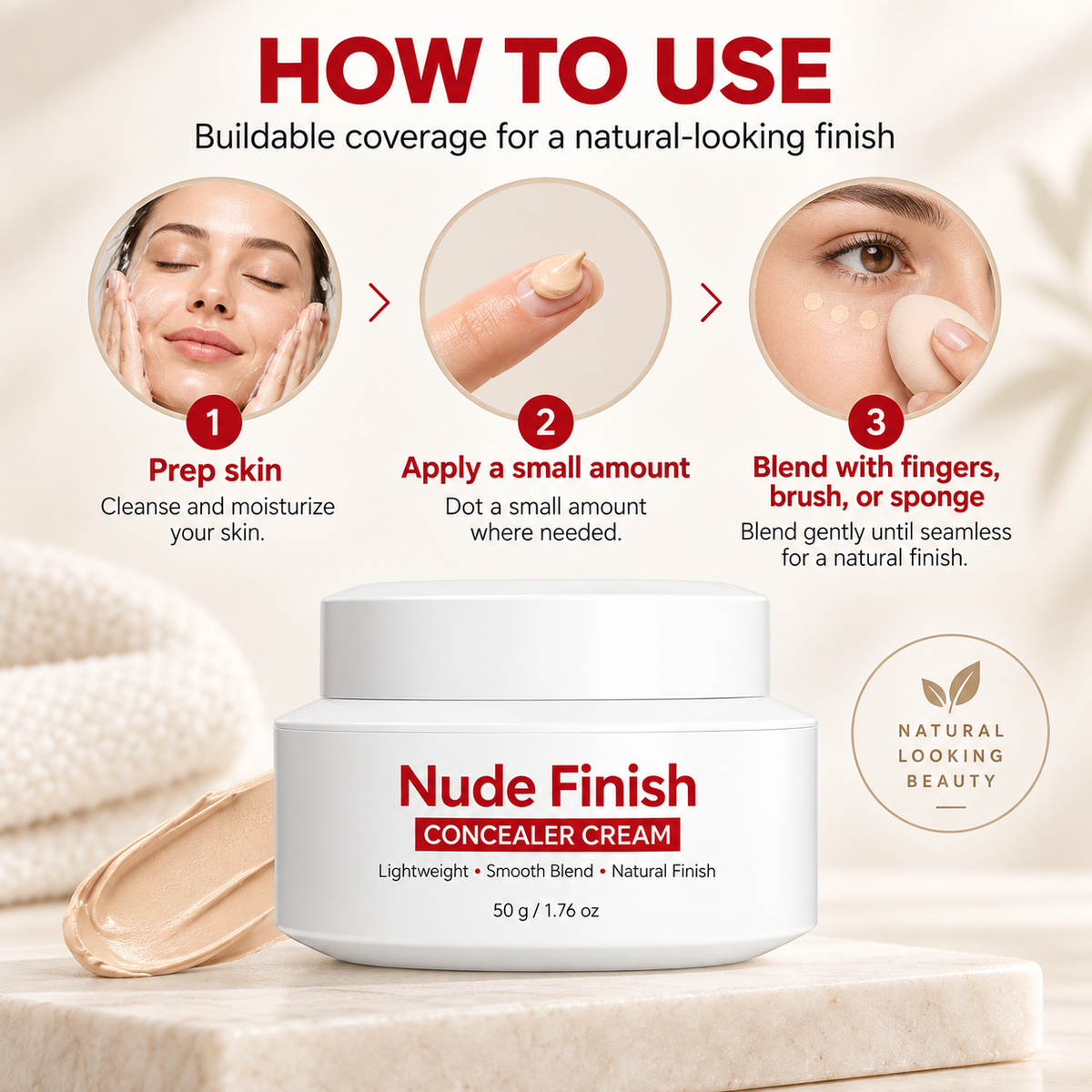 Cream Concealer for Face, Natural Finish