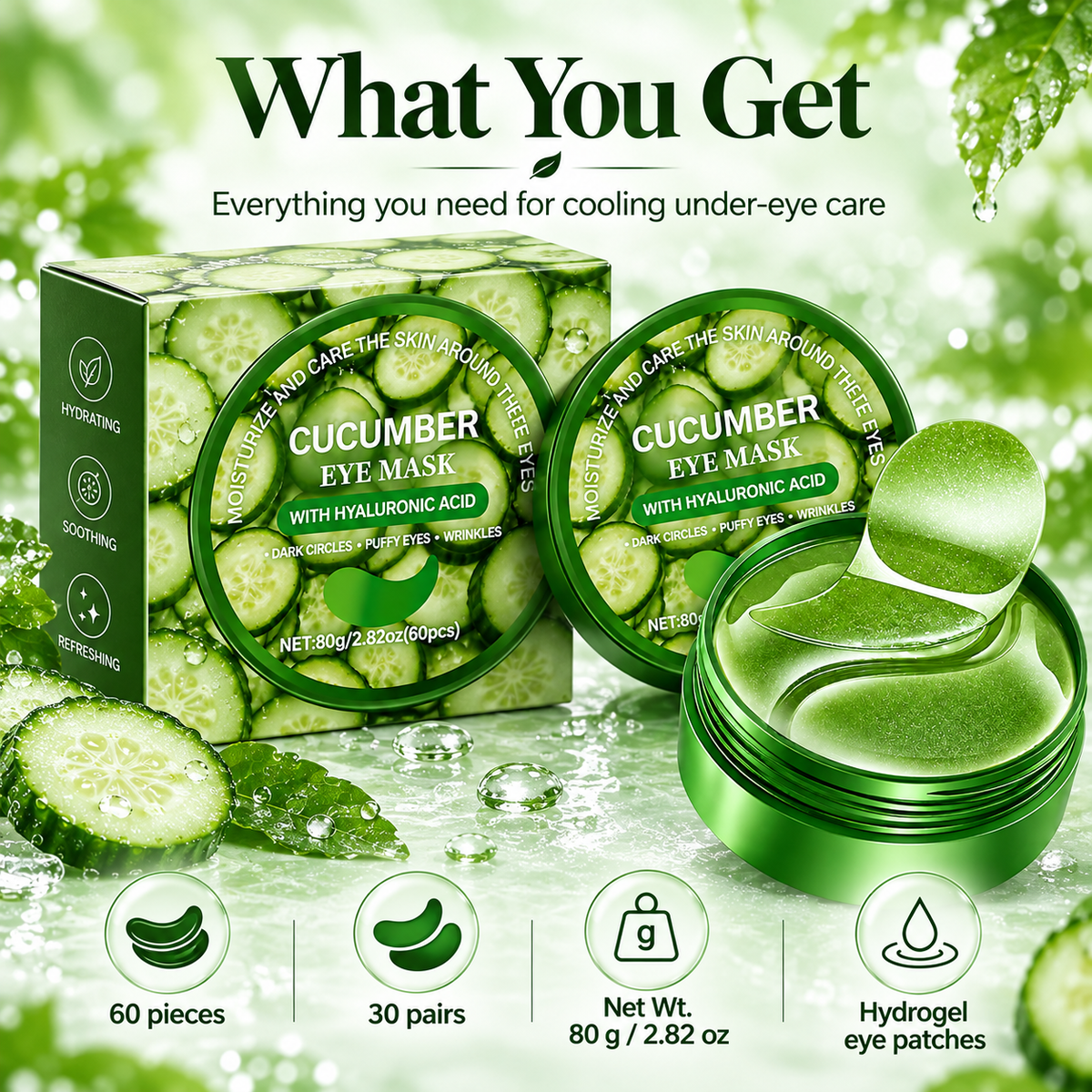 Cucumber Under Eye Patches with Hyaluronic Acid