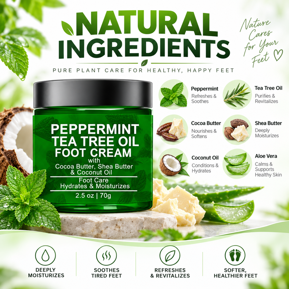 Peppermint Tea Tree Oil Foot Cream for Dry Feet