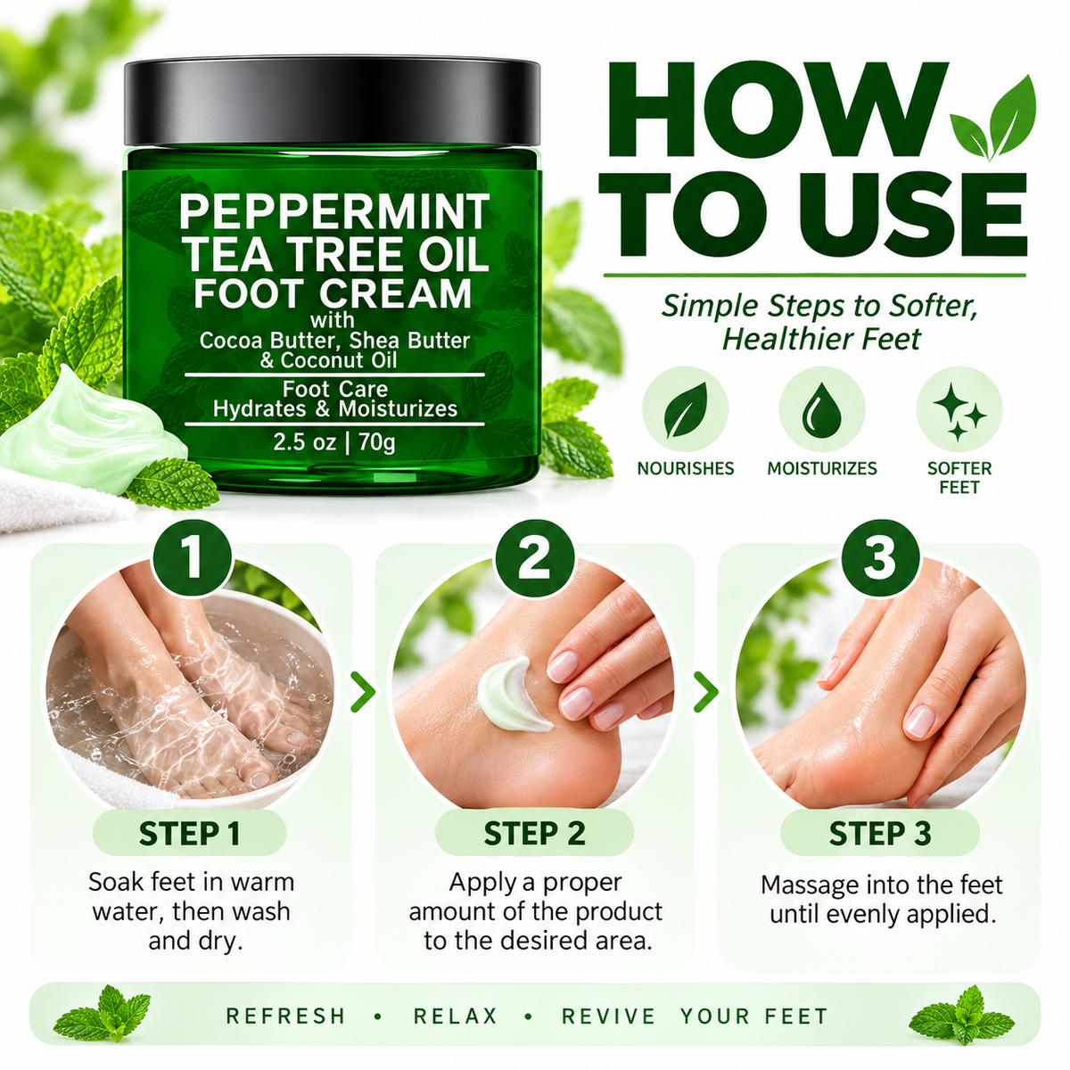 Peppermint Tea Tree Oil Foot Cream for Dry Feet