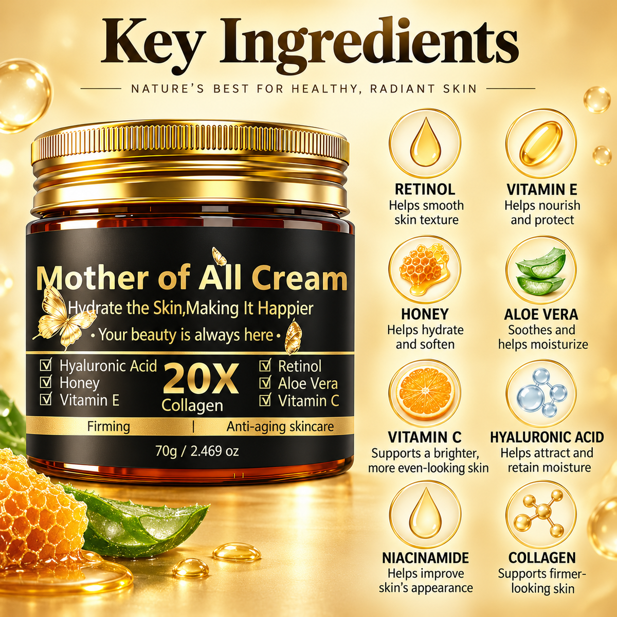 Mother of All Cream, Anti Aging Retinol Collagen Face Cream