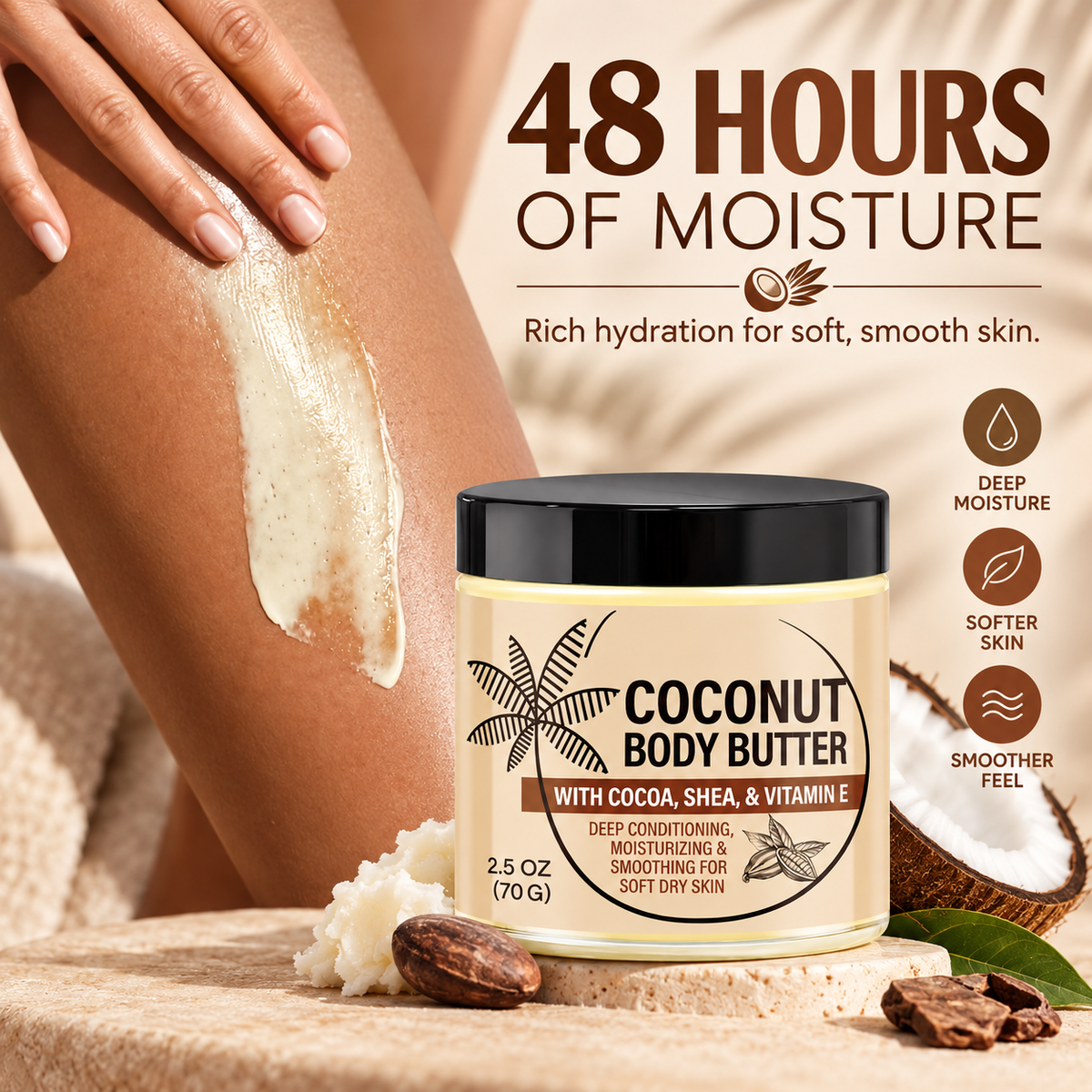 Coconut Body Butter for Dry Skin with Shea & Cocoa Butter