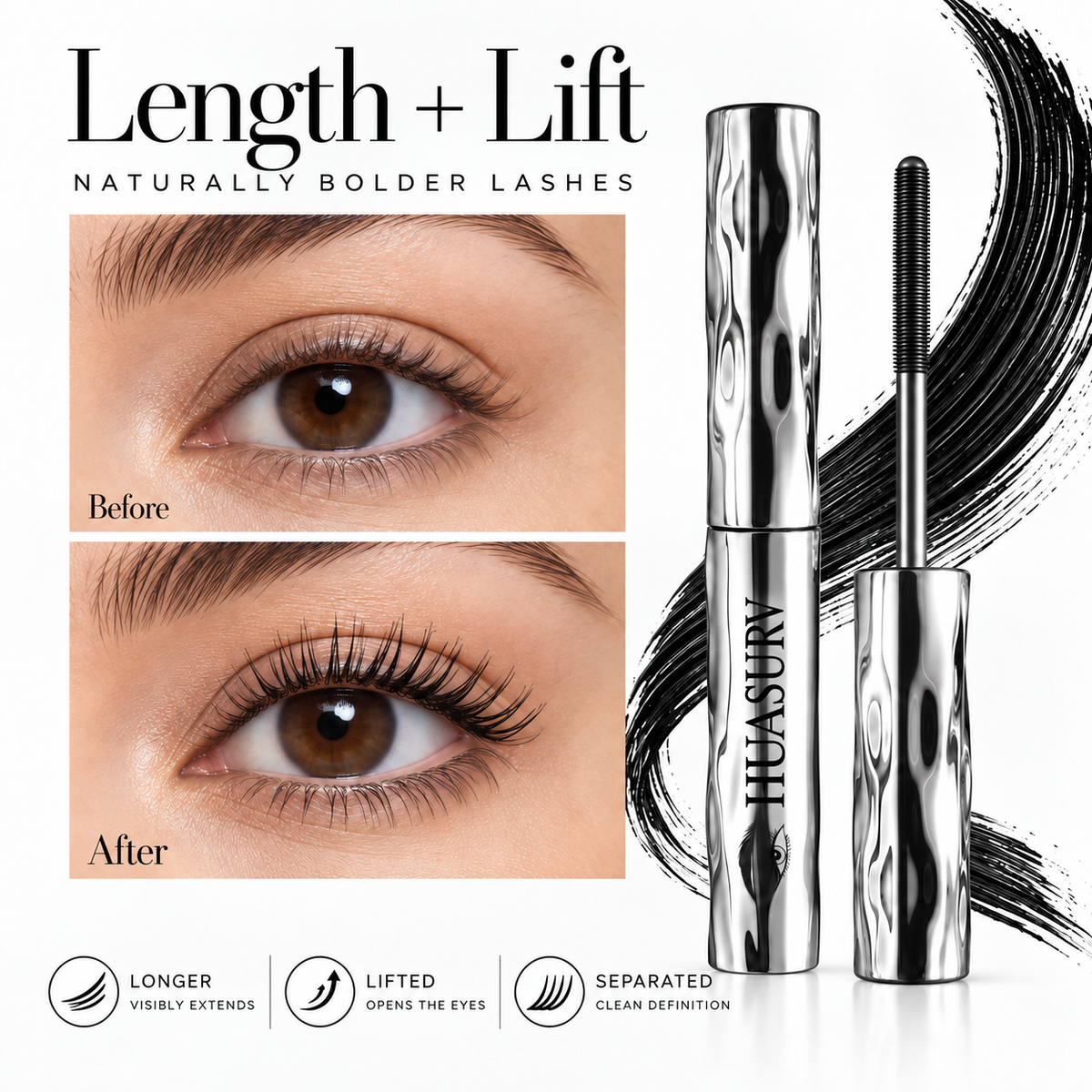 HUASURV Steel Tube Waterproof Mascara for Volume and Length