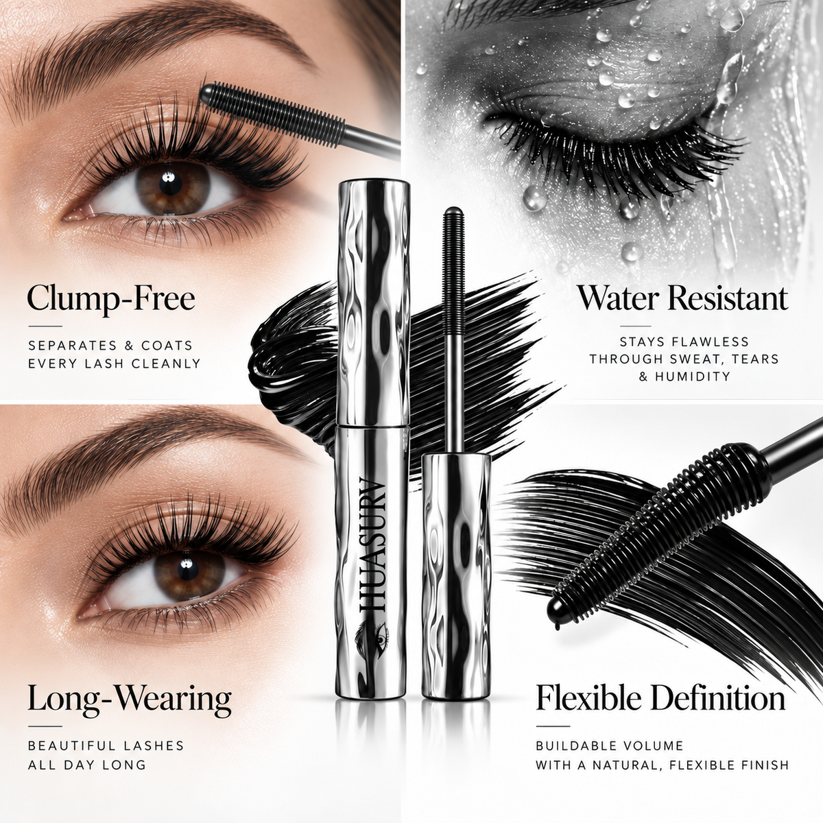 HUASURV Steel Tube Waterproof Mascara for Volume and Length