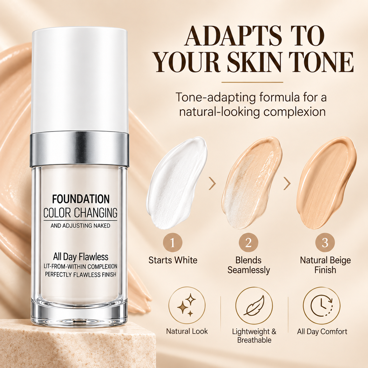 Color Changing Foundation, Skin Tone Adapting Liquid Makeup