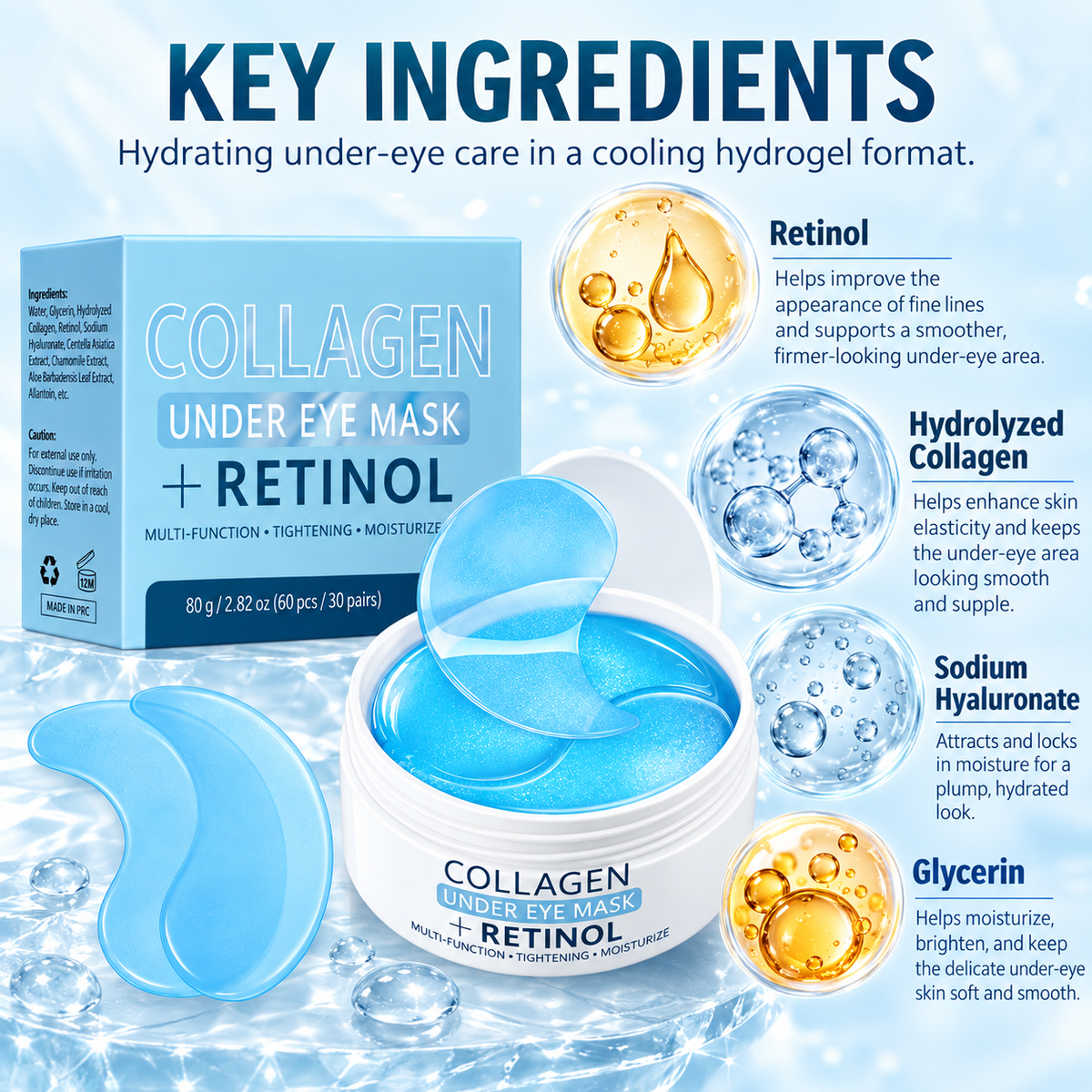 Under Eye Patches for Dark Circles with Collagen + Retinol