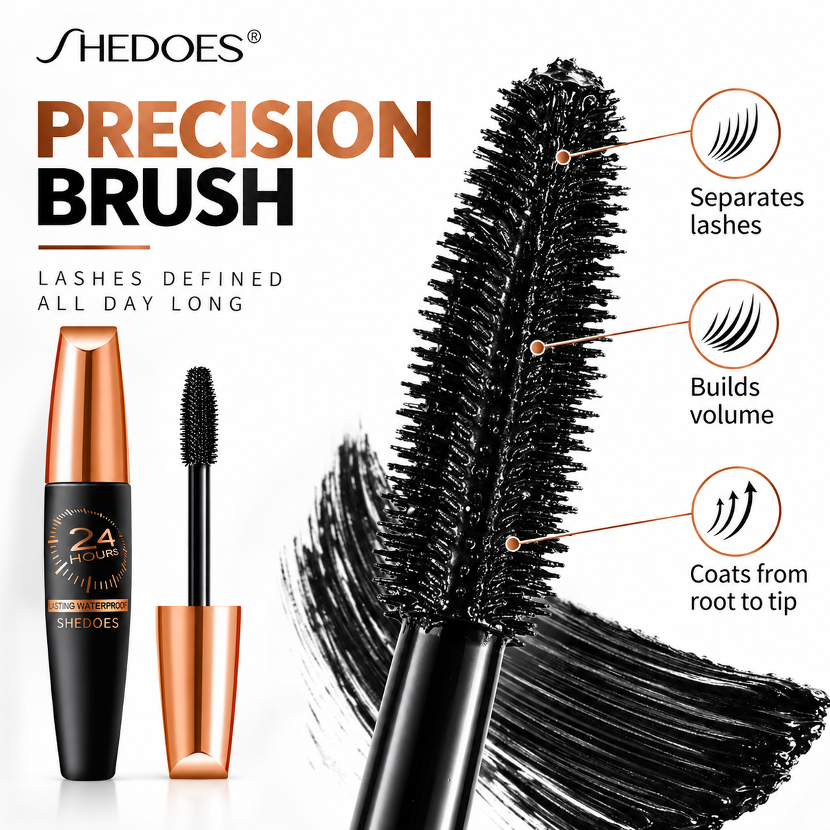 SHEDOES 24 Hours Waterproof Lengthening & Volumizing Mascara