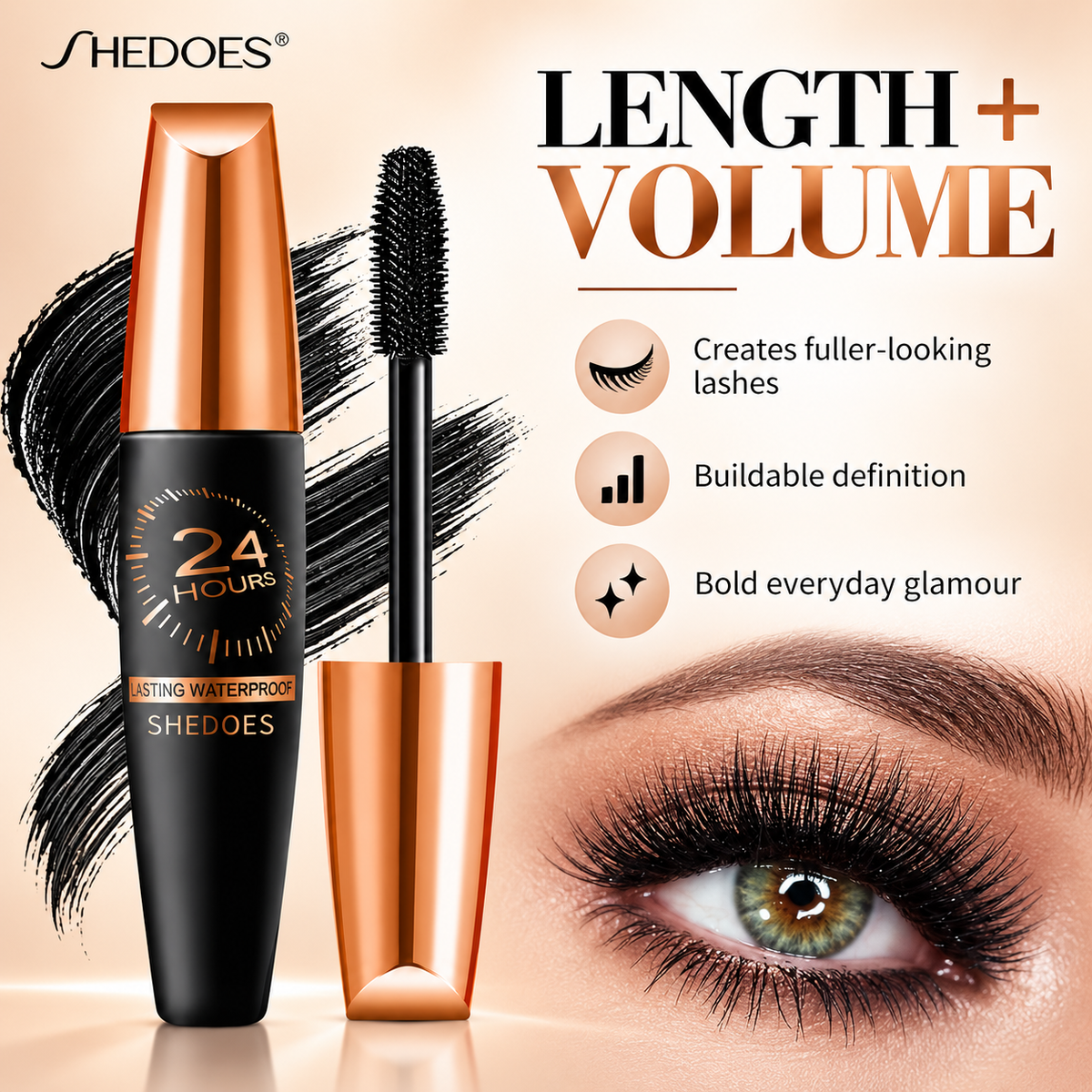 SHEDOES 24 Hours Waterproof Lengthening & Volumizing Mascara