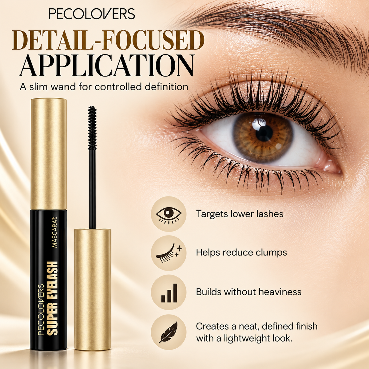 PECOLOVERS Super Eyelash Mascara, Waterproof Volume & Length
