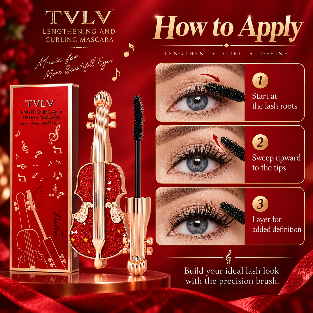 TVLV Violin Mascara for Length, Volume & Waterproof Wear