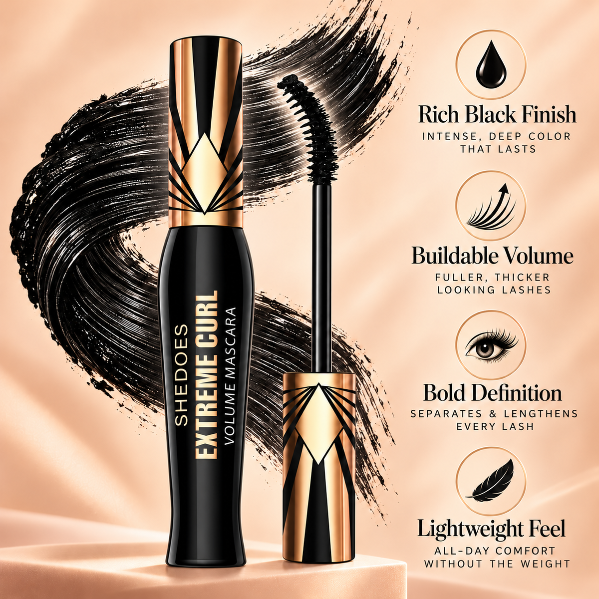 SHEDOES Extreme Curl Volume Mascara with Curved Brush