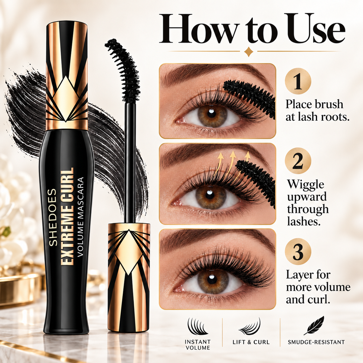 SHEDOES Extreme Curl Volume Mascara with Curved Brush