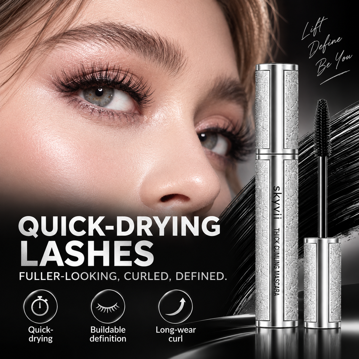 SKYVII Thick Curling Mascara, Waterproof & Lengthening