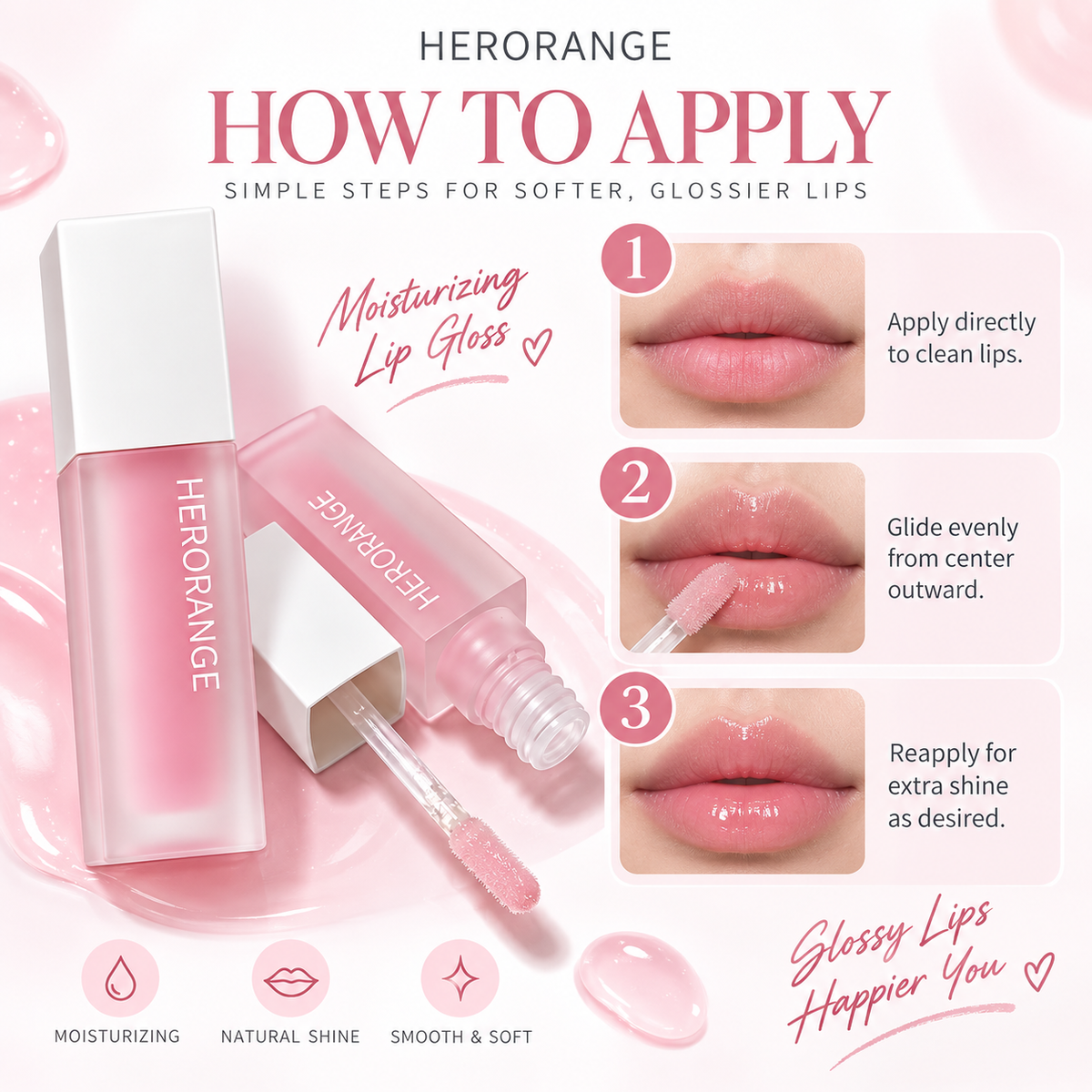 HERORANGE Moisturizing Lip Gloss, Hydrating Jelly