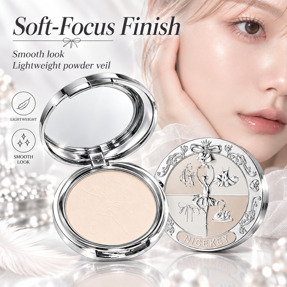NICEKEY Pink Ballet Pressed Powder Compact