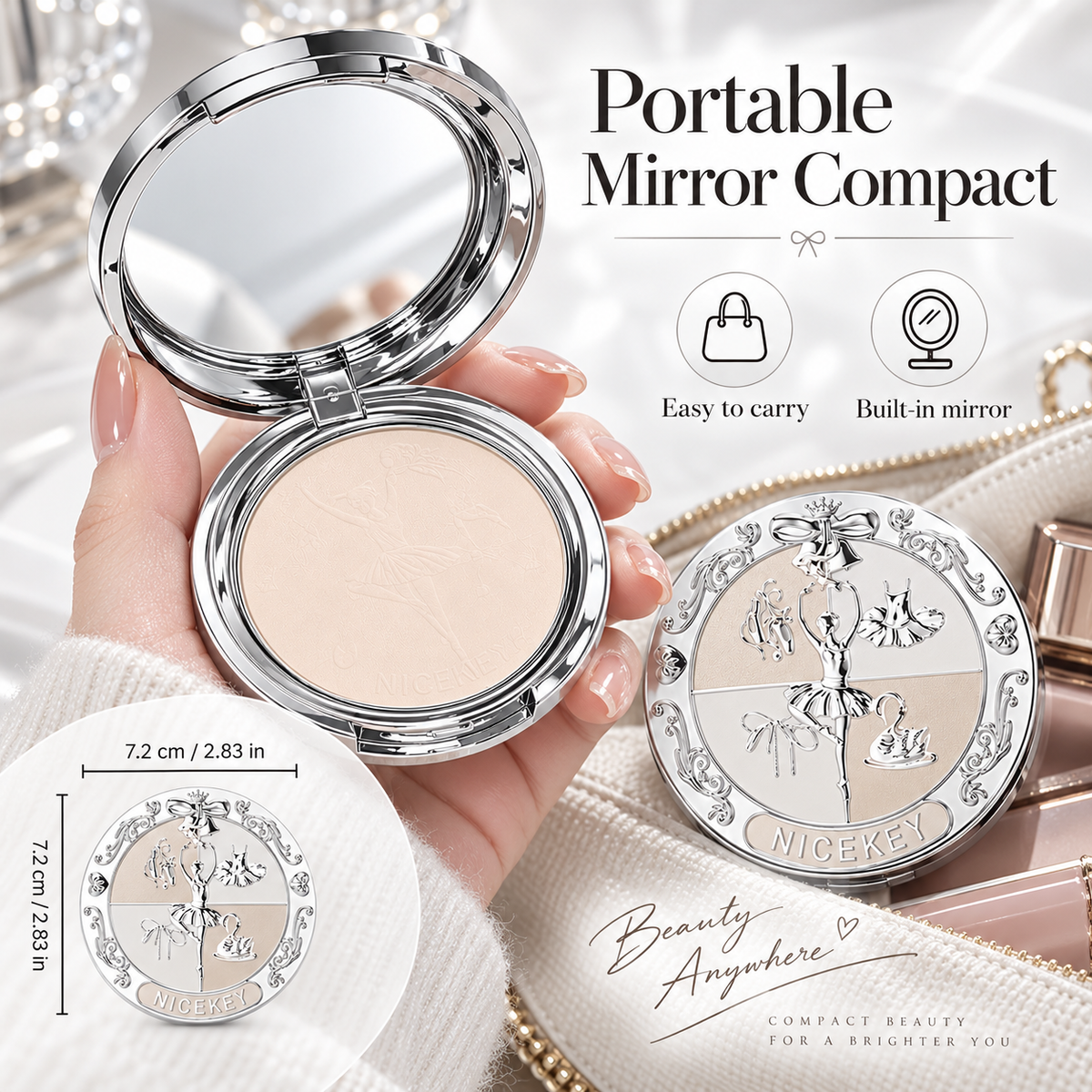 NICEKEY Pink Ballet Pressed Powder Compact