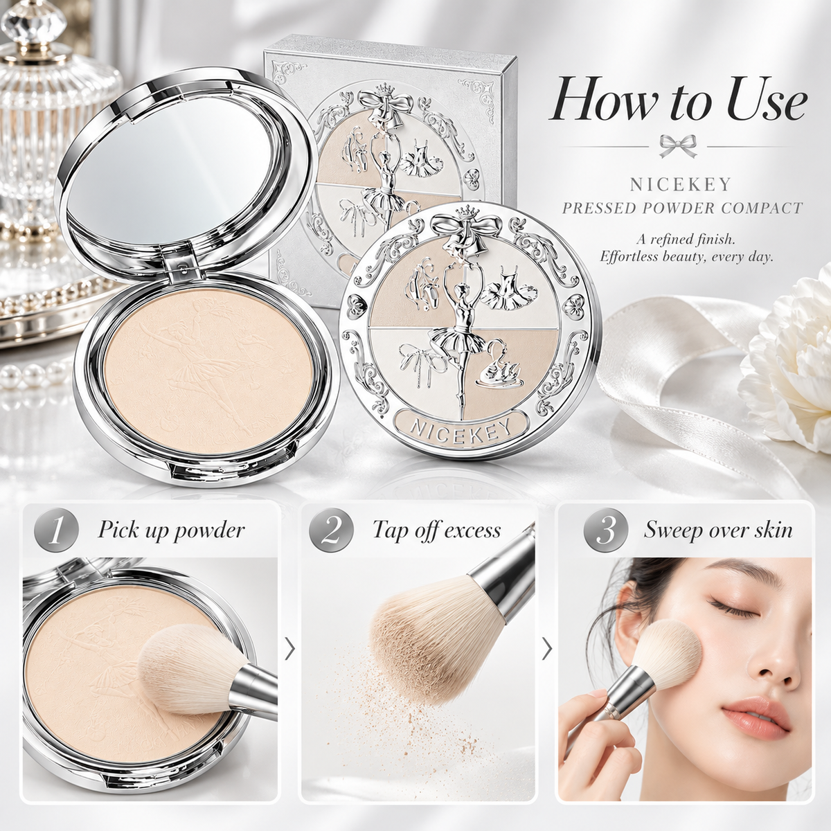 NICEKEY Pink Ballet Pressed Powder Compact