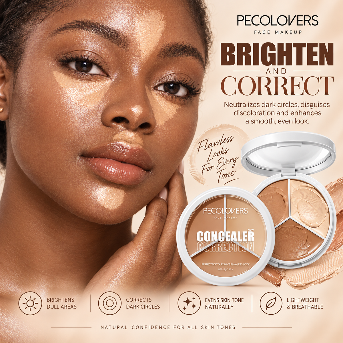 PECOLOVERS 3-Color Cream Concealer Correction Palette