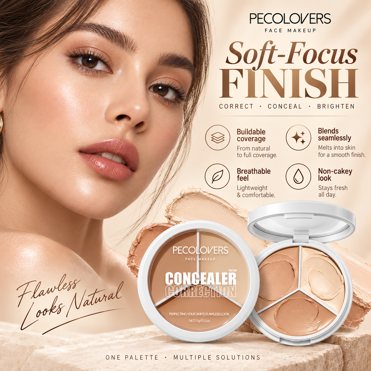 PECOLOVERS 3-Color Cream Concealer Correction Palette
