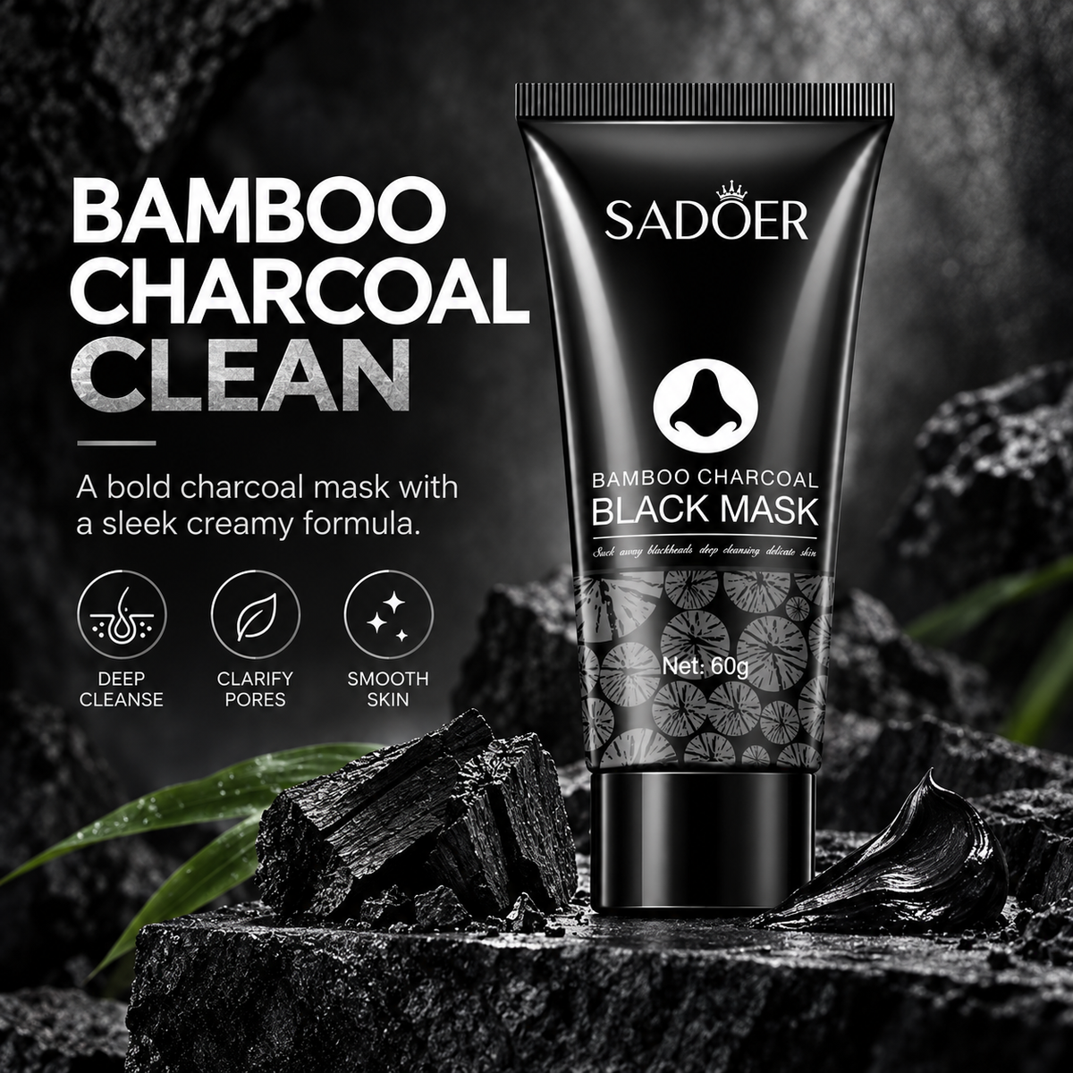 SADOER Bamboo Charcoal Black Mask, Peel Off Face Mask