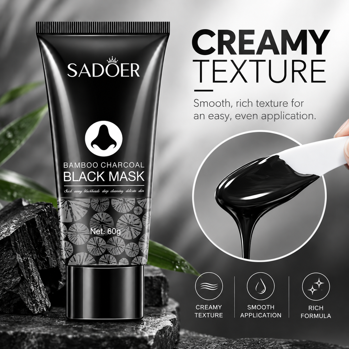 SADOER Bamboo Charcoal Black Mask, Peel Off Face Mask