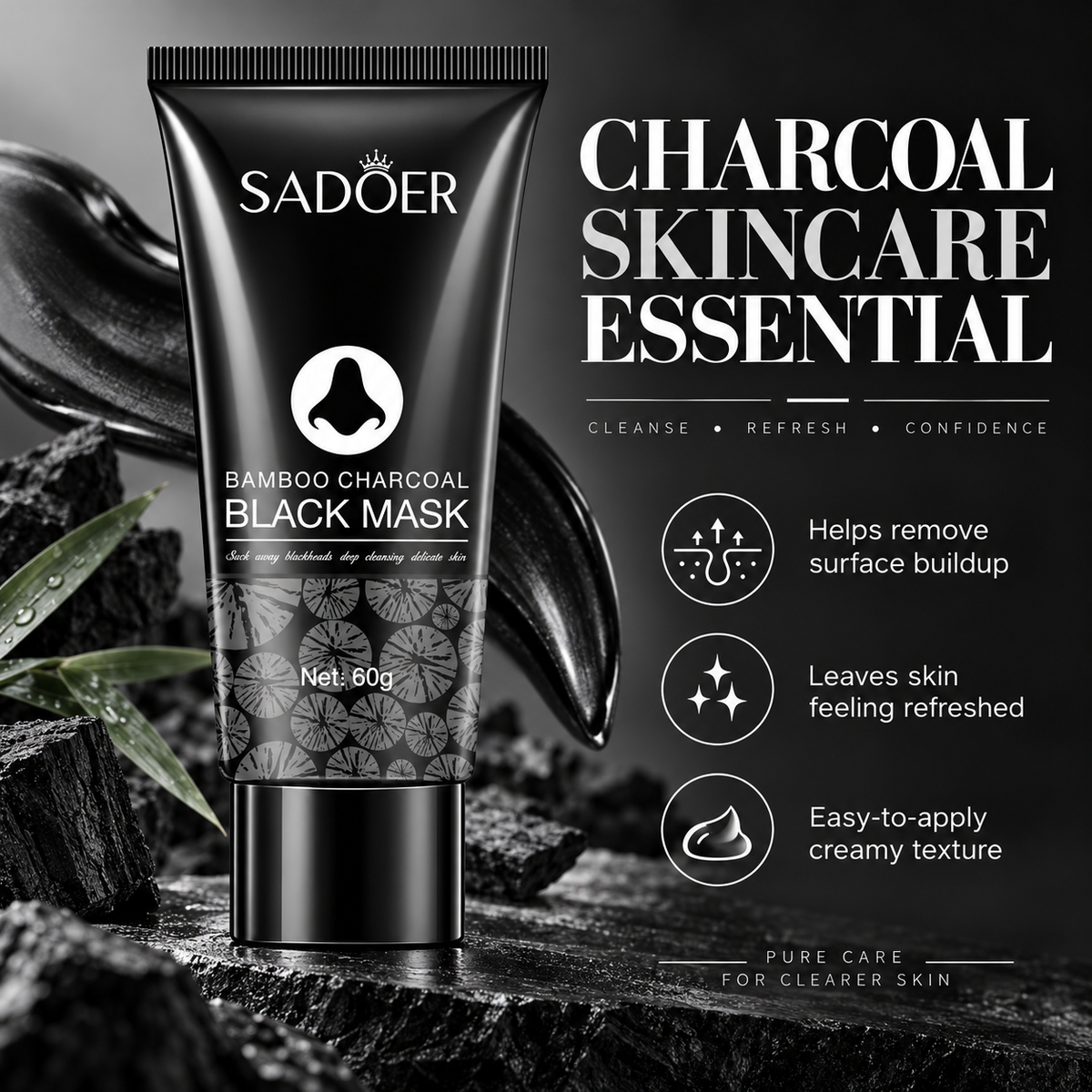 SADOER Bamboo Charcoal Black Mask, Peel Off Face Mask