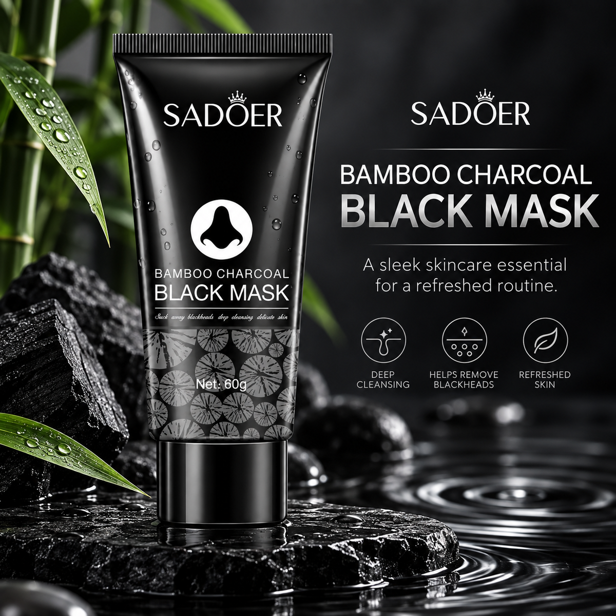 SADOER Bamboo Charcoal Black Mask, Peel Off Face Mask