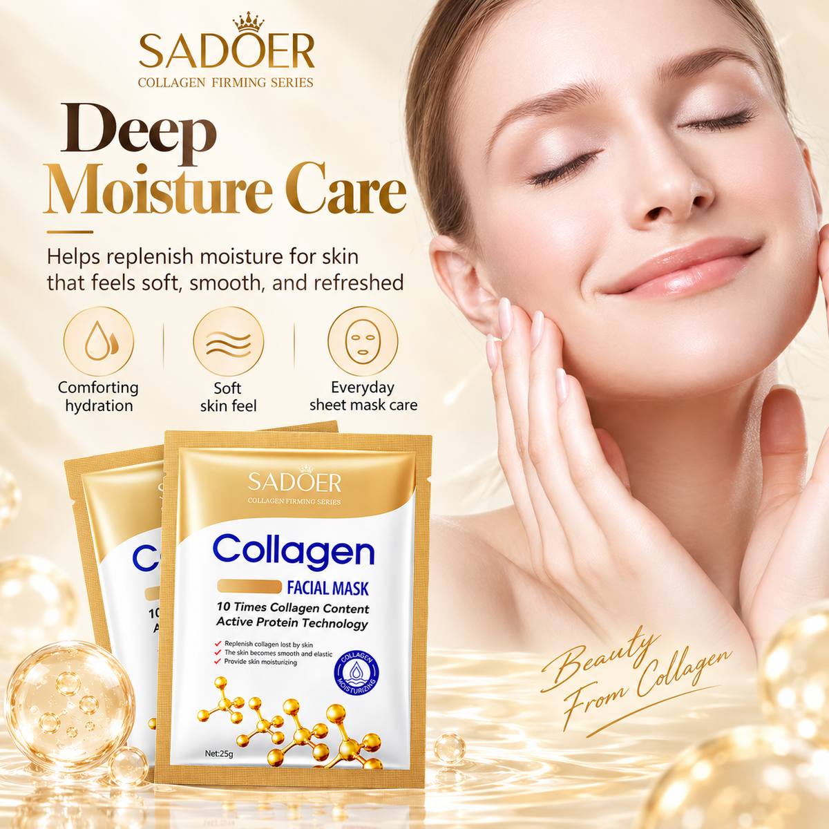 SADOER Collagen Face Mask 10 Pack Hydrating & Anti-Aging Care