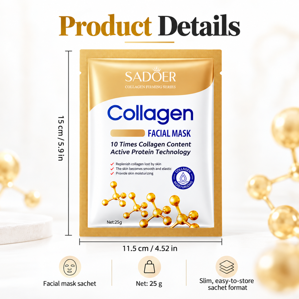 SADOER Collagen Face Mask 10 Pack Hydrating & Anti-Aging Care