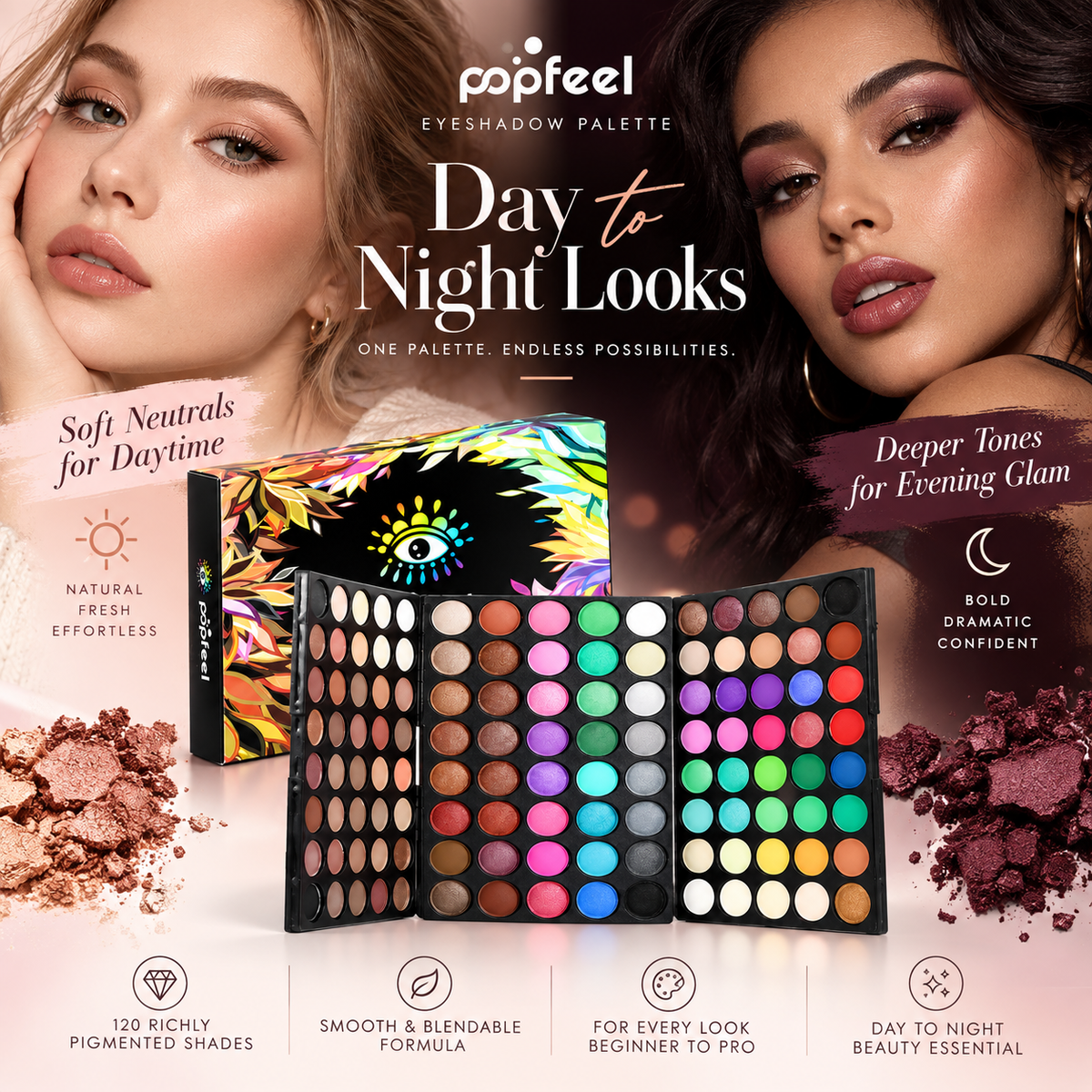 POPFEEL 120 Color Highly Pigmented Eyeshadow Palette
