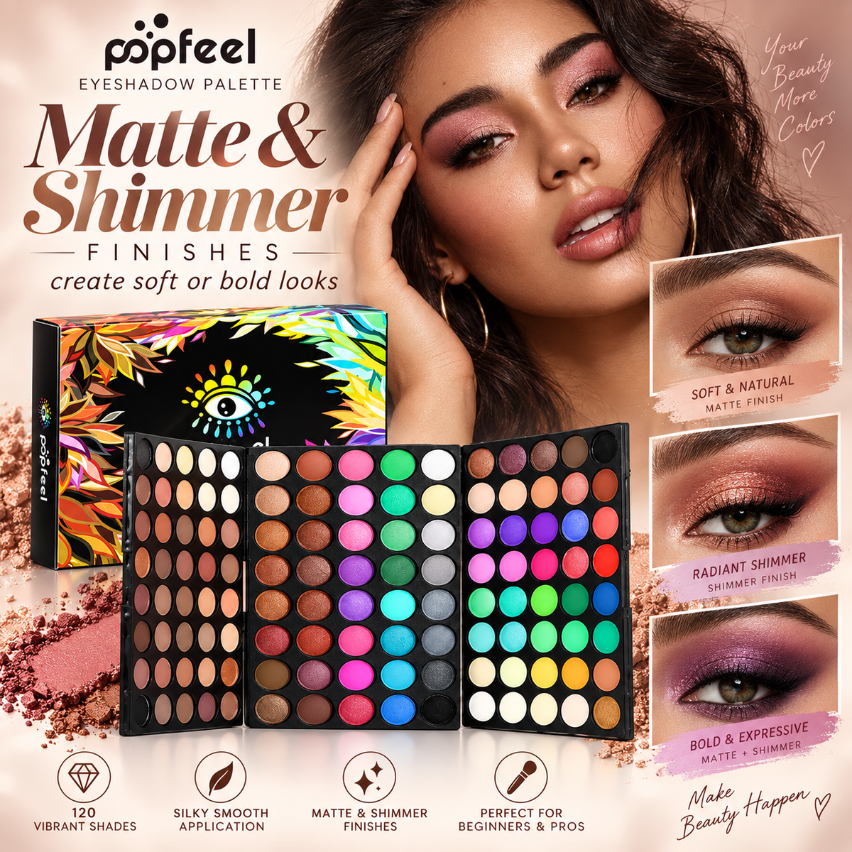 POPFEEL 120 Color Highly Pigmented Eyeshadow Palette