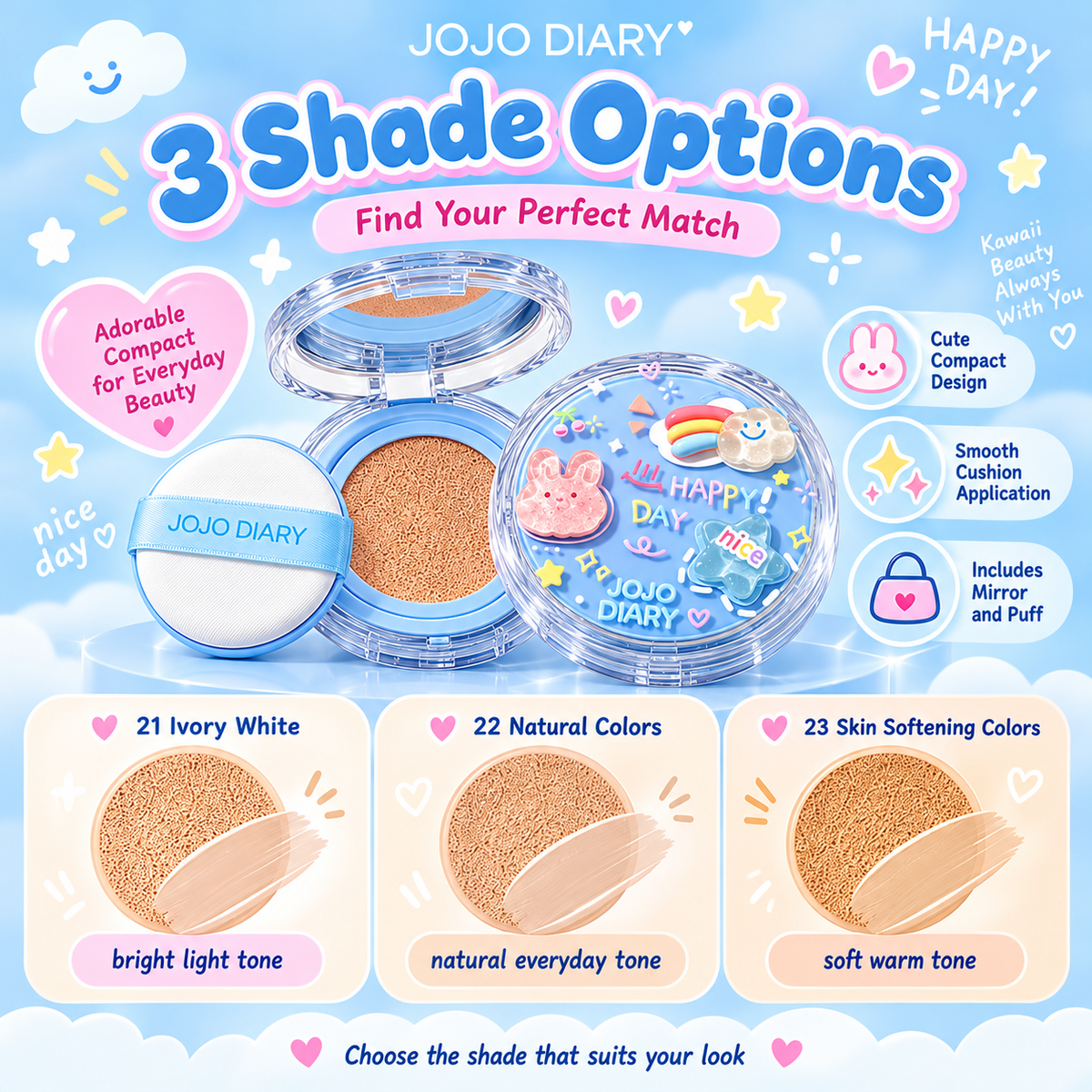 JOJO DIARY Hydrating Air Cushion BB Cream, Waterproof