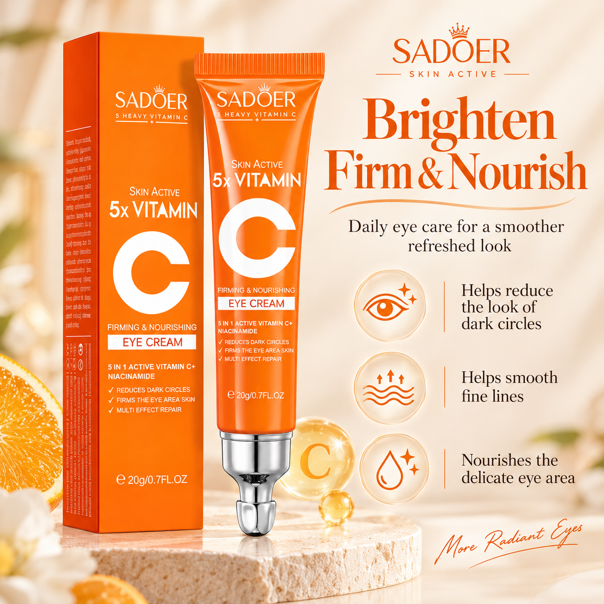 SADOER 5X Vitamin C Eye Cream for Dark Circles