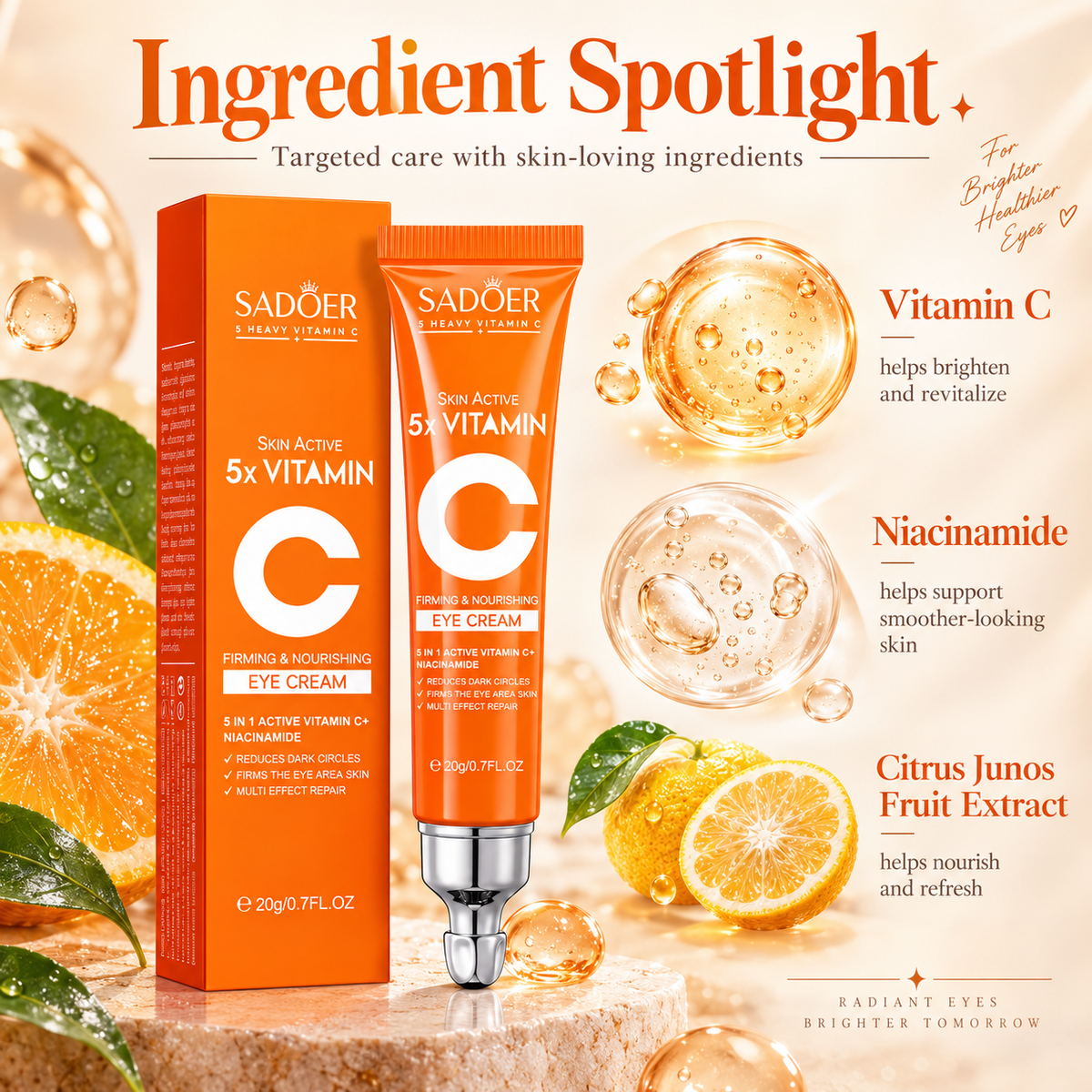 SADOER 5X Vitamin C Eye Cream for Dark Circles
