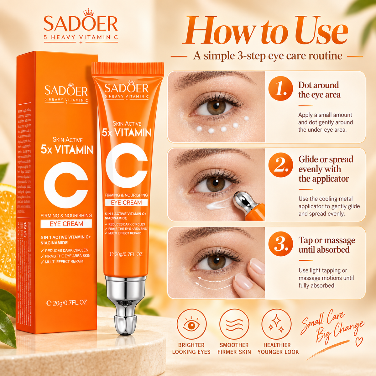 SADOER 5X Vitamin C Eye Cream for Dark Circles